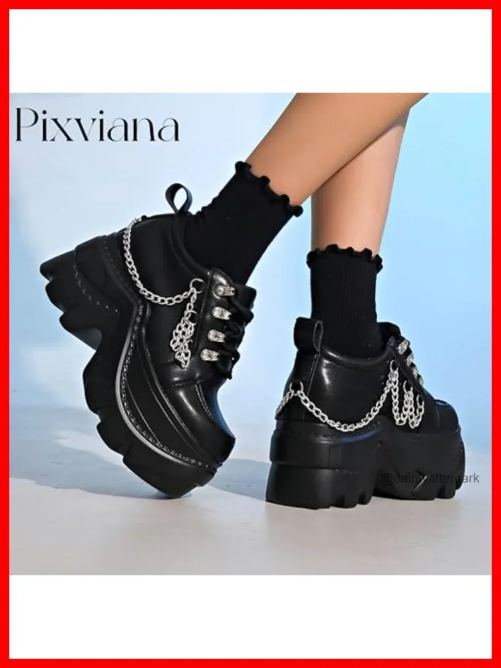Chunky Platform Sneakers with Chains Faux Leather Wedge Heels